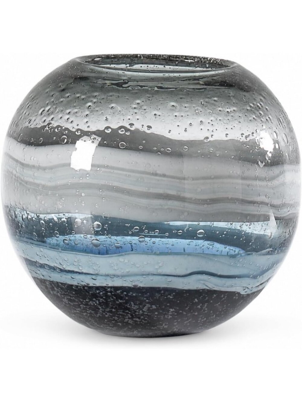 Handblown 7" Round Blue Glass Vase - Elegant Home Decor, Unique Art Piece